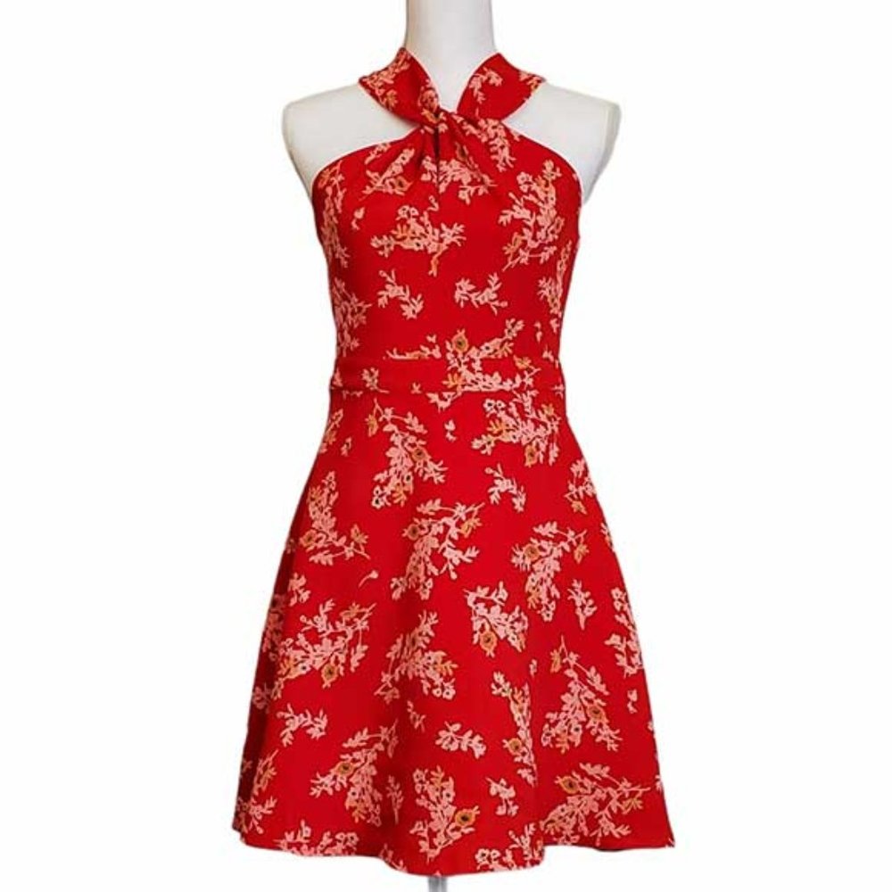 19Cooper Red Floral Print Dress-Videolisting